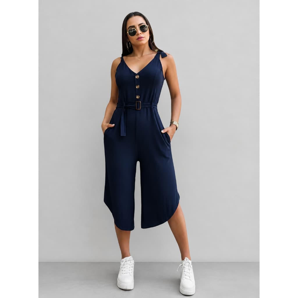 MACACÃO FEMININO PANTACOU COM CINTO E BOTOES MODA CASUAL