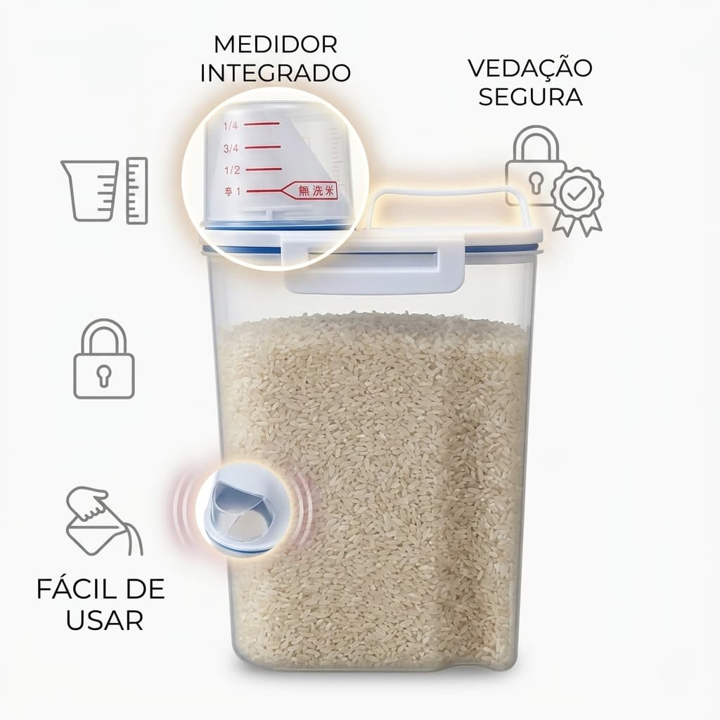Pote hermético com dosador 2kg alimento, condimento, grãos, farinha multiuso