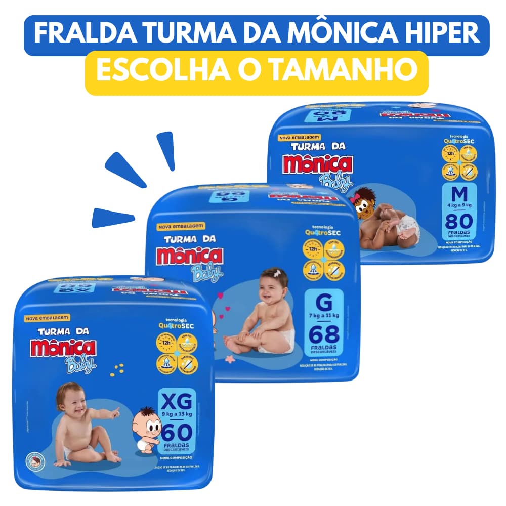 Fralda Turma da Mônica BAG Hiper Pacotão Tamanho M-G ou XG