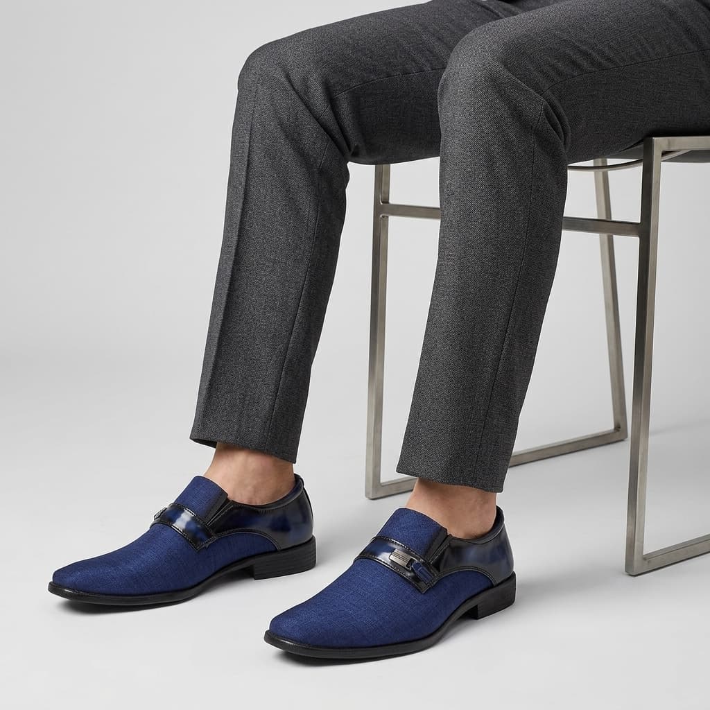 Sapato Social Masculino Oxford Azul Marinho Confortável Sola Costurada Casual