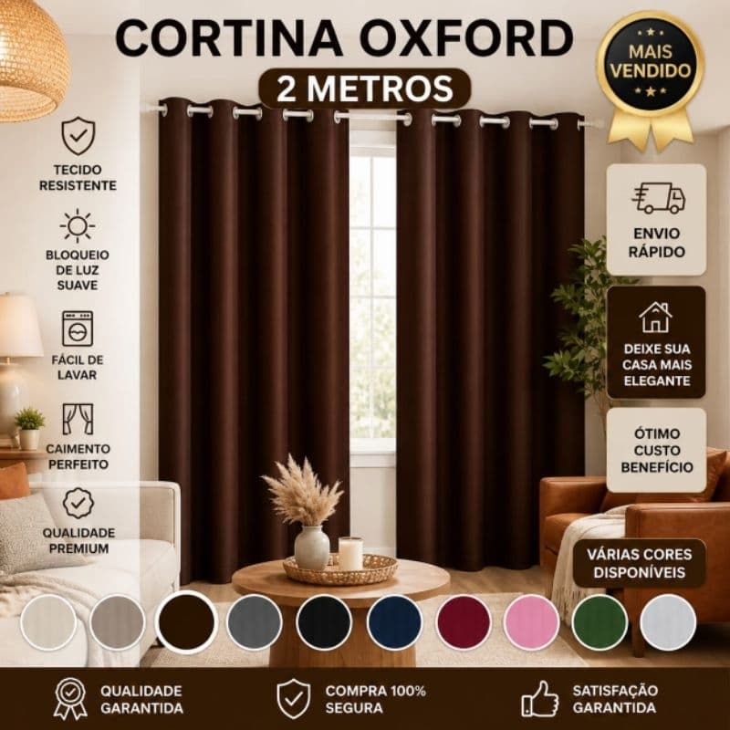 Cortina Oxford 2 Metros | Blackout Leve | Elegante e Moderna | Envio Rápido | Várias Cores