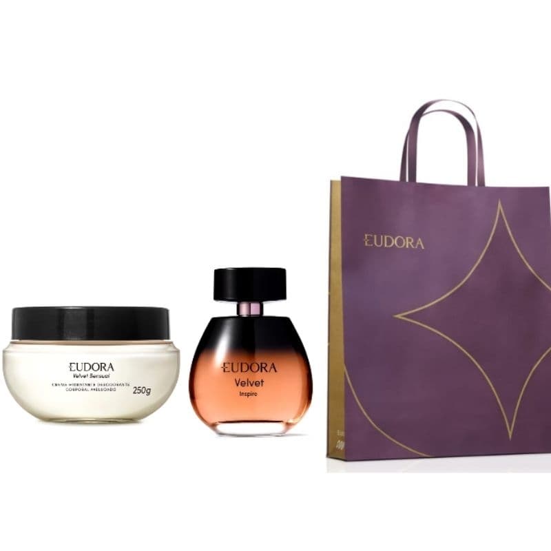 Presente dia dos Namorados Eudora Velvet Inspire Colônia 100ml, Creme Hidratante Aveludado Velvet Sensual 250g