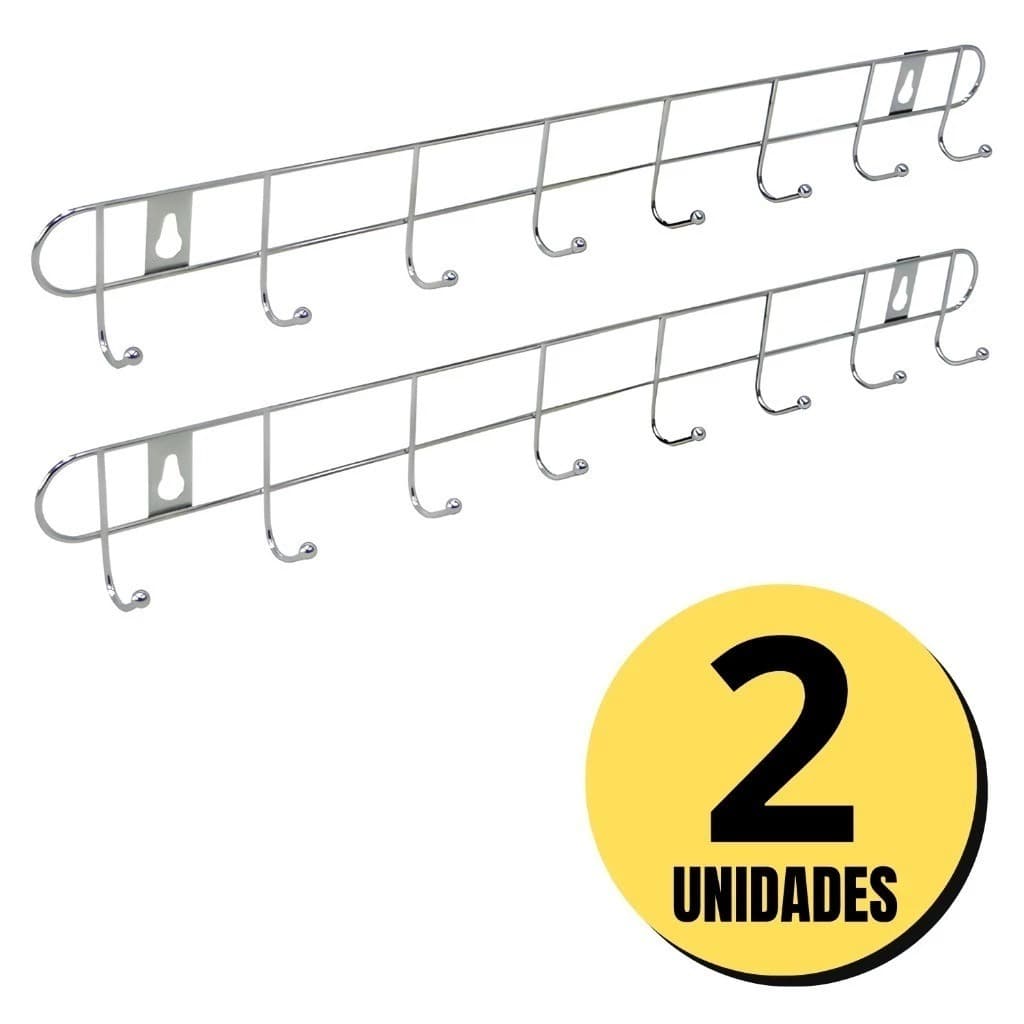 KIT C/ 2 CABIDE com 8 Ganchos de Metal Resistente para Roupas e Utensílios
