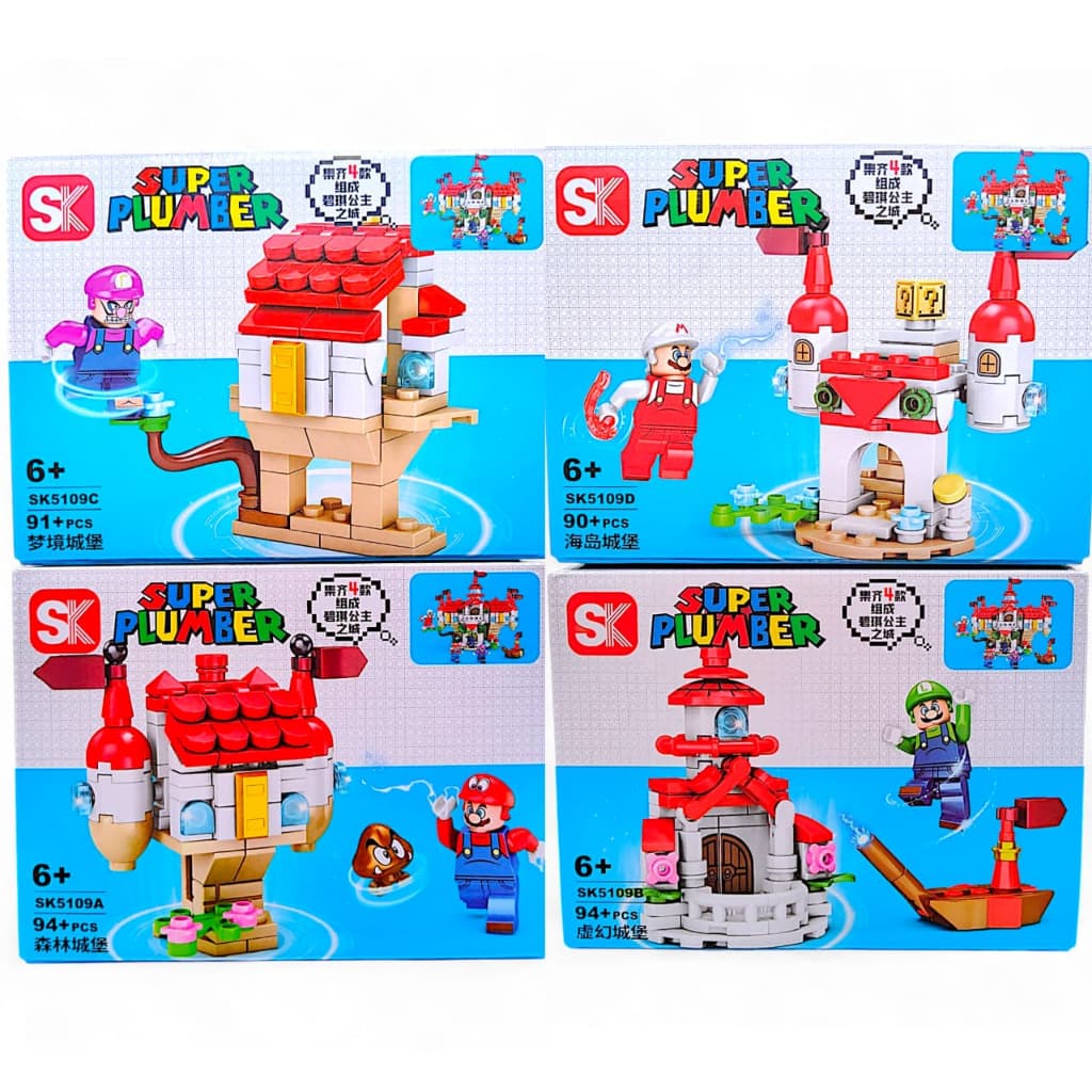 Kit 2 Blocos de Montar Turma Mario 90+ Peças C/ Cenários