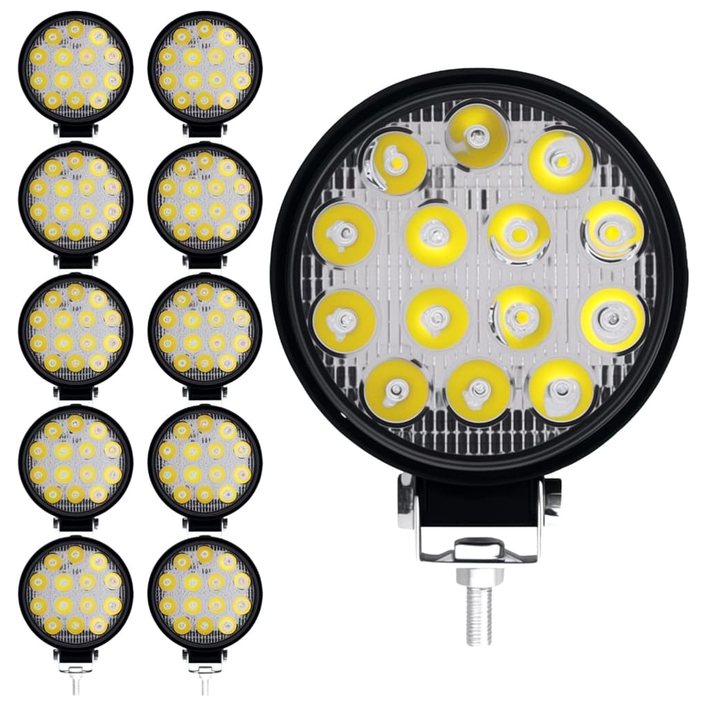 Kit 10 Farol De Milha 14leds 42w 12v/24v Redondo Off-road 6000k