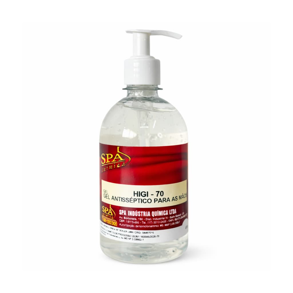 Álcool Gel 70% SPA 500ml Higienizador Antisséptico Mãos e Superfícies HIGI 70