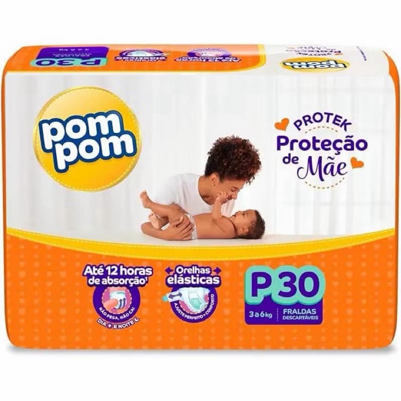 Fralda Descartável  Pom Pom Protek Proteção de Mãe  P/M/G Conforto e Proteção para o Bebê
