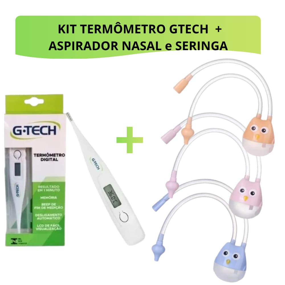 Kit Termômetro Digital G-Tech + Aspirador Nasal Bebê Infantil Removedor de Secreção | Envio Rápido Cuidados com o Bebê
