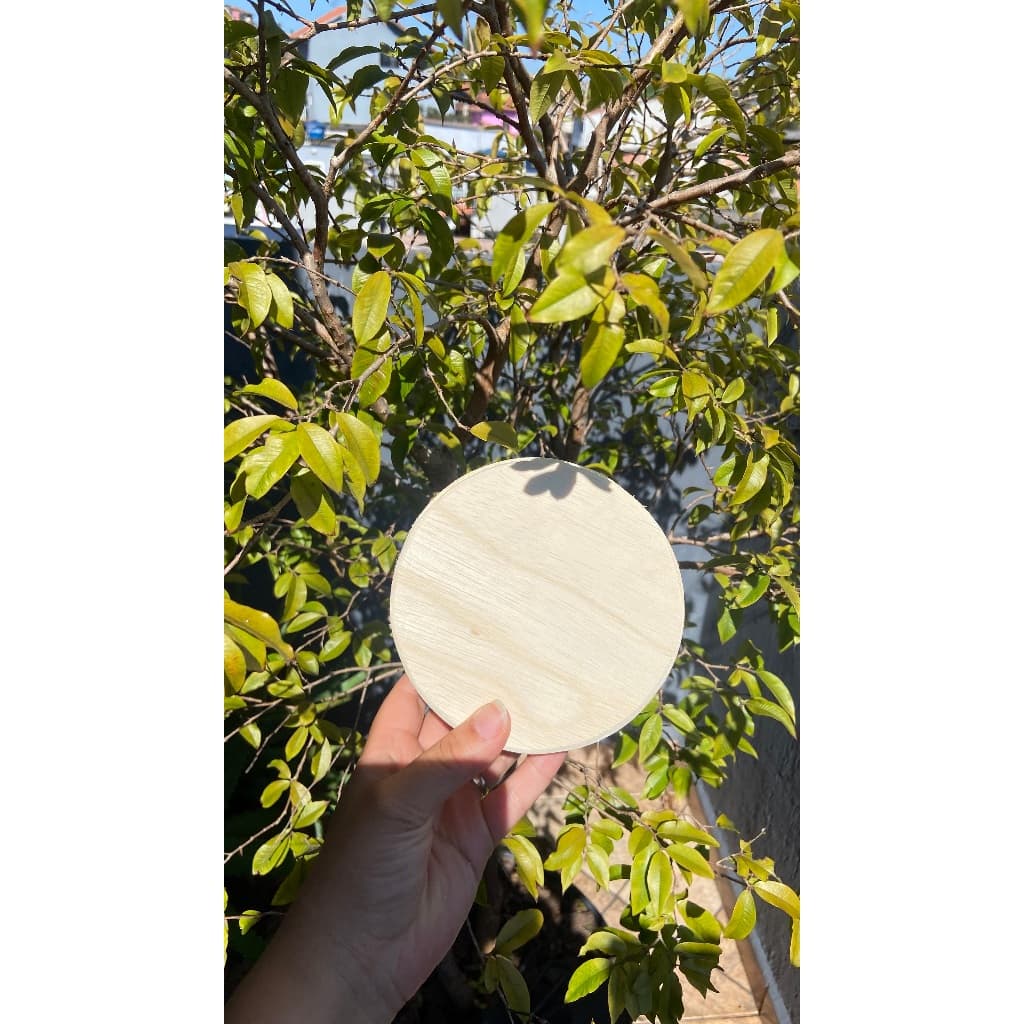 Placa Redonda Bolacha de Madeira 12 cm