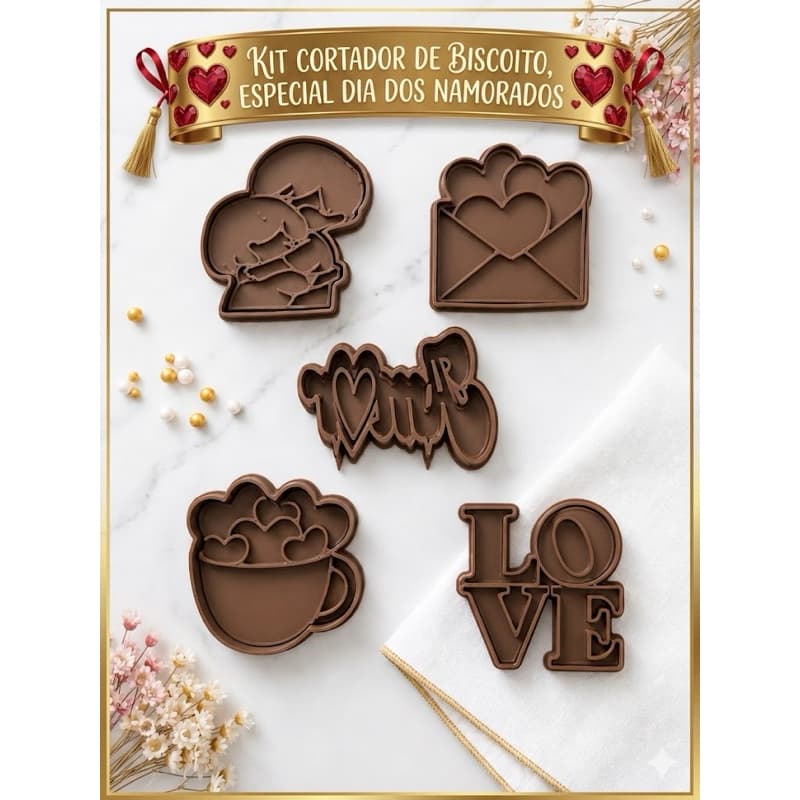 Kit Cortador de Biscoito Dia dos Namorados – 5 Peças | Molde para Biscoito, Fondant, Pasta Americana