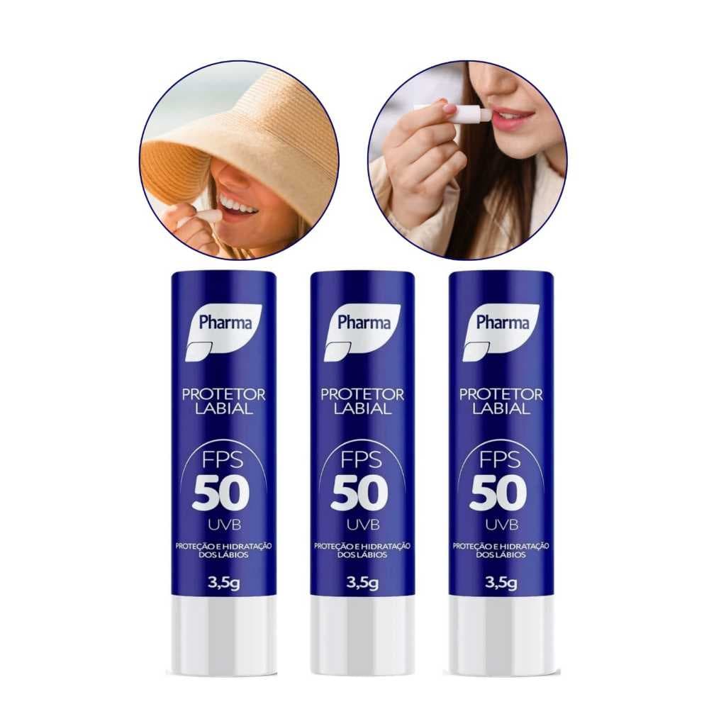Kit 3 Protetor Solar Labial Fps 50 Uvb Pharma Sem Cor com Cheiro