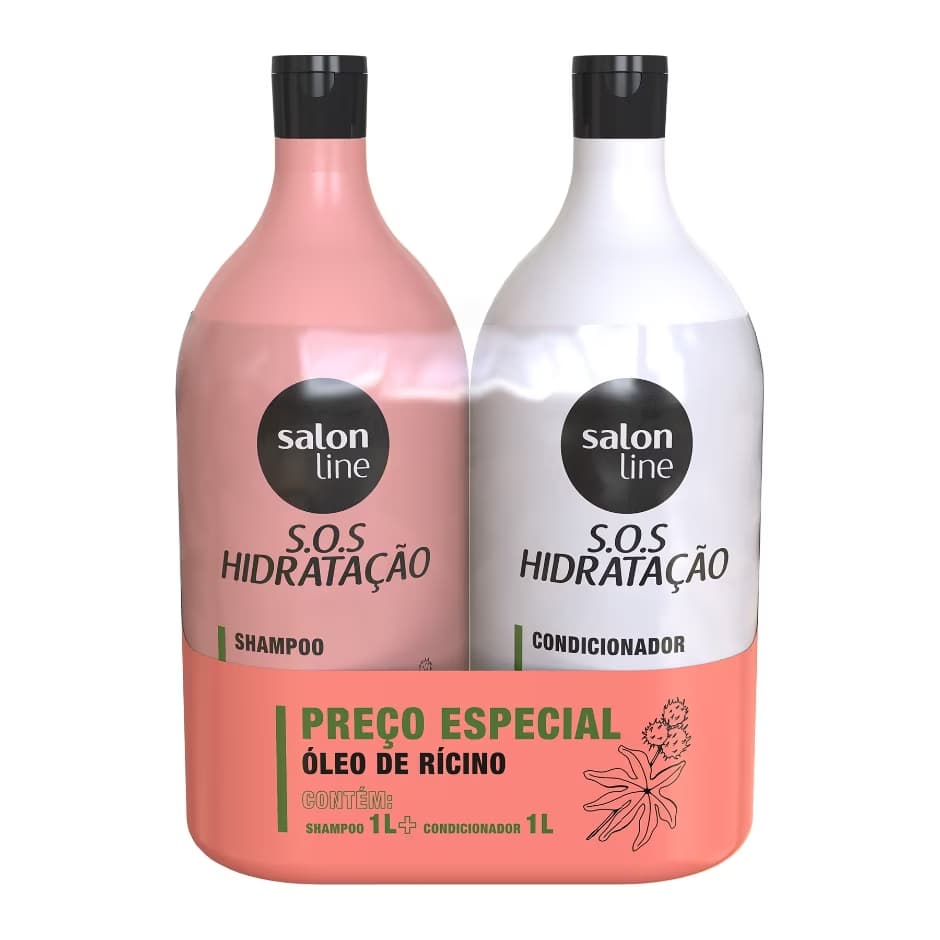 Kit Salon Line S.O.S Hidratação Shampoo + Condicionador Óleo de Rícino 1L