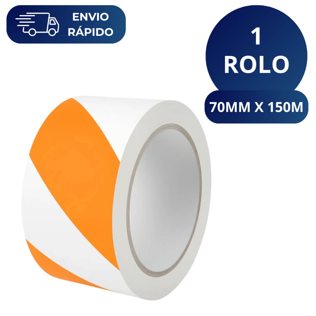 Fita Zebrada Laranja e Branca 70mm X 150 Metros Para Isolamento Sinalização Interdição Obras