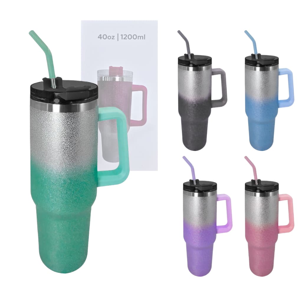 Garrafa Térmica Glitter Degradê 1200 ml Aço Inox com Alça, Tampa e Canudo
