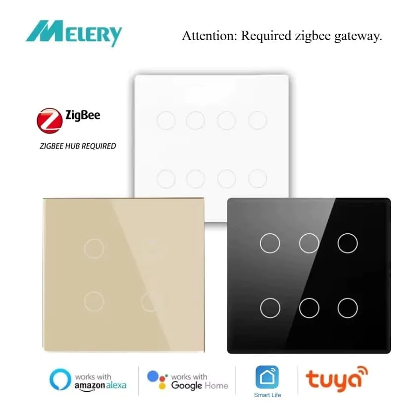 Interruptor Melery Tuya Smart life  6 ou 8 Botões  ZIGBEE  Alexa Google (PRECISA HUB ZIGBEE)