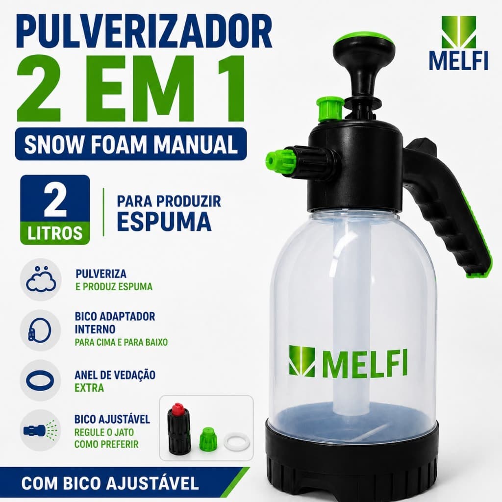 Borrifador e Pulverizador Snow Foam Alta Pressão 2L com Bico Ajustável