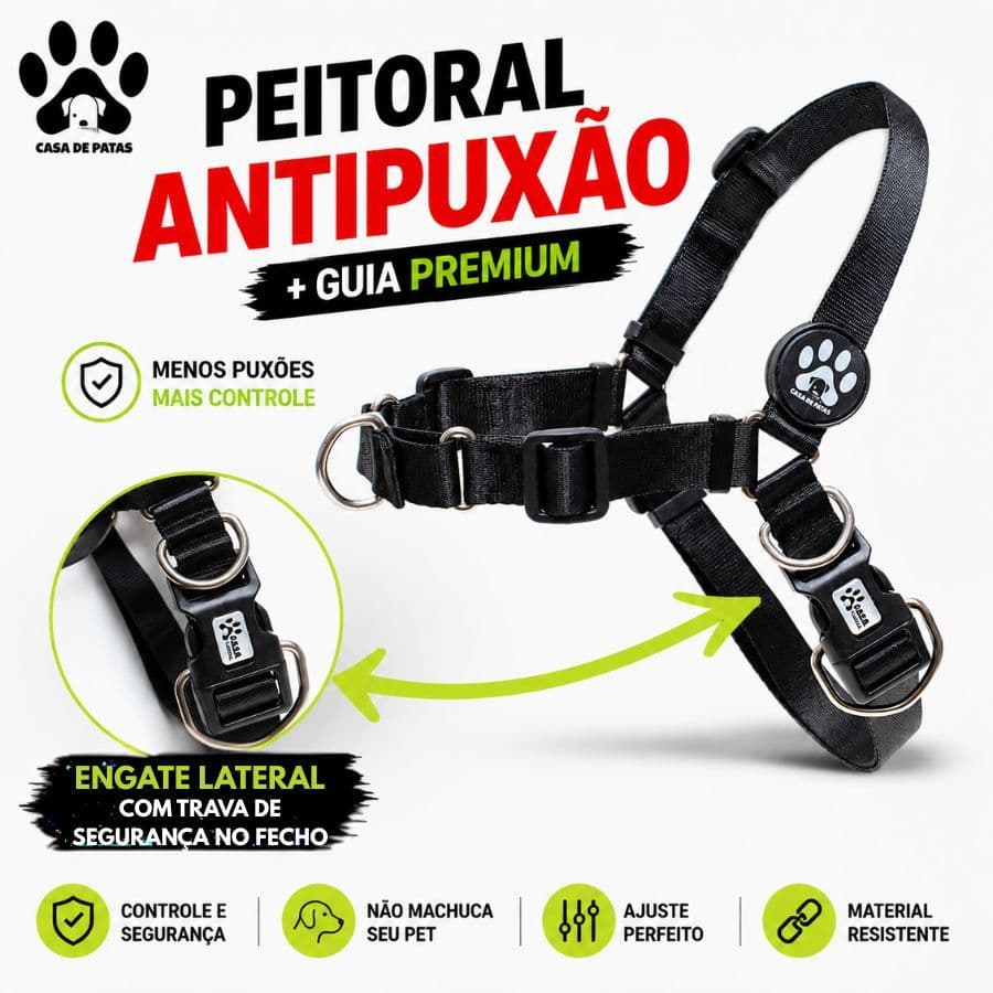 Peitoral Antipuxão + Guia | Para Cachorro que Puxa Muito | Controle Imediato no Passeio