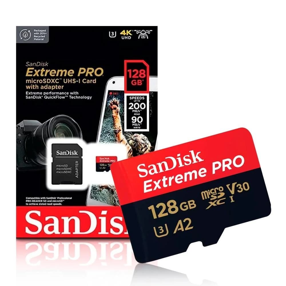 CARTAO DE MEMORIA MICRO SD SANDISK 128GB EXTREME PRO 4K ORIGINAL SANDISK COM NOTA FISCAL E GARANTIA