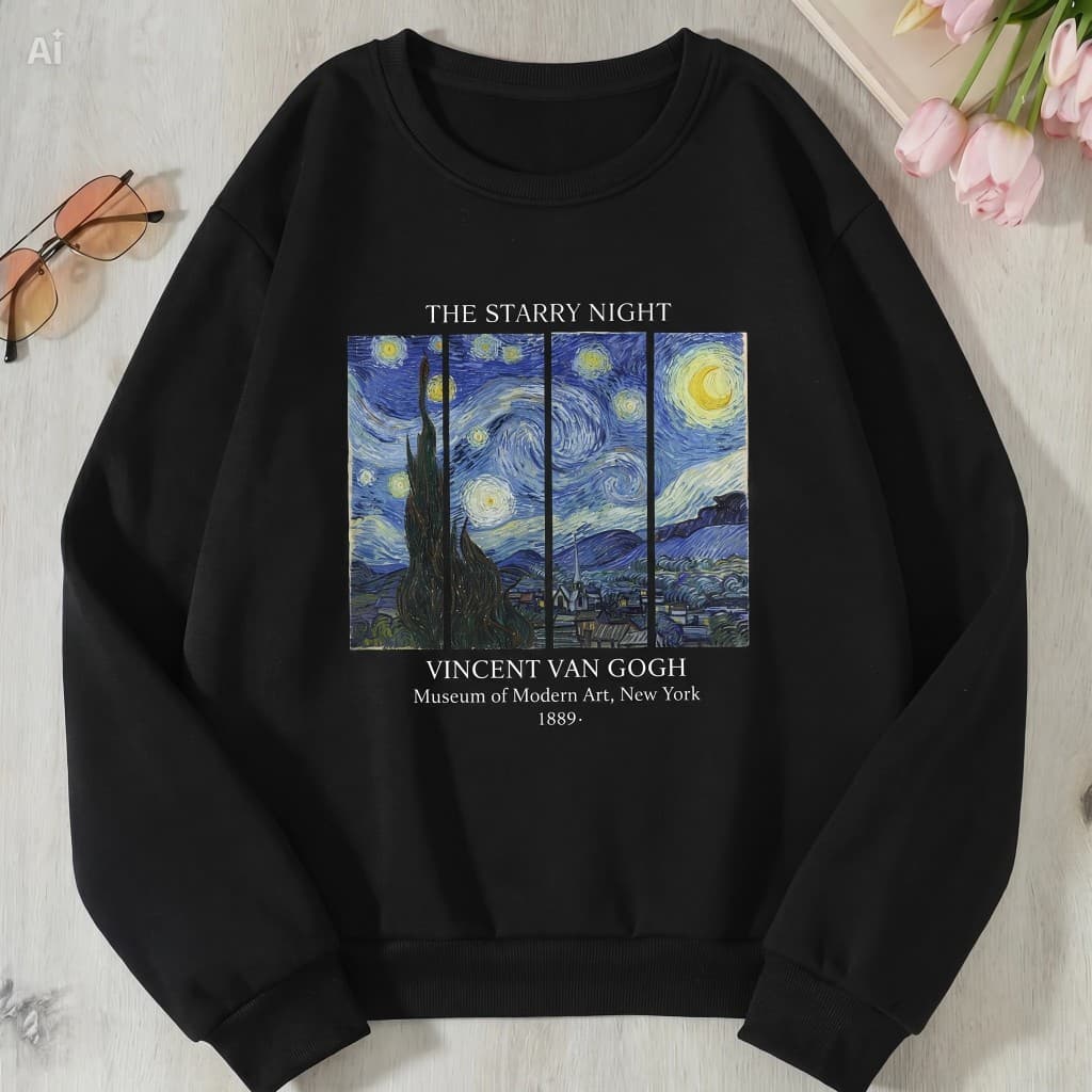 Moletom Estampada Van Gogh 100% Algodão Qualidade Premium Estilo Casual Gola Redonda