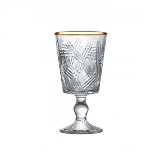 Taça de Vidro Água Vinho Filete Dourado Luxo 330ml Kit 6Un