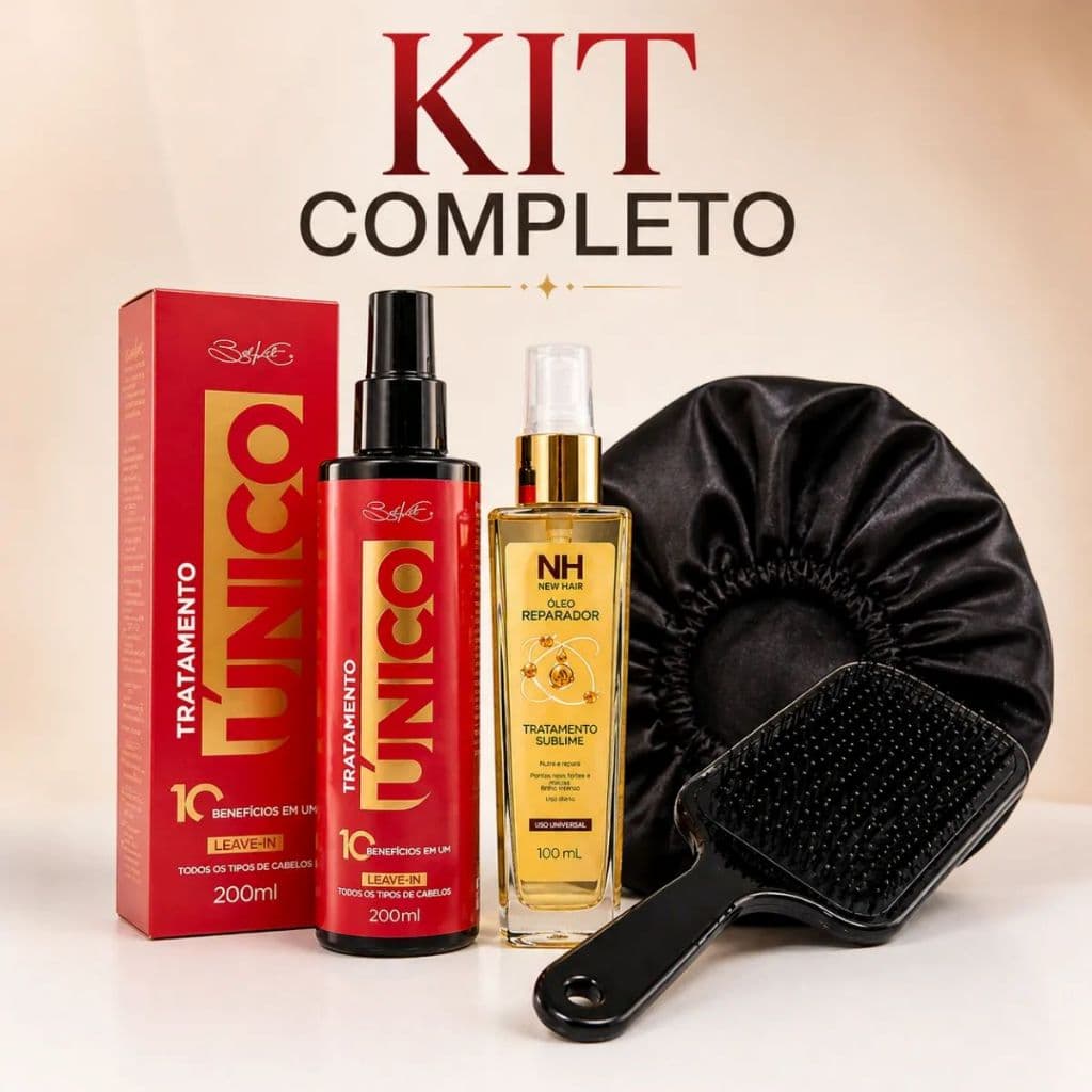 Kit Hidratação Cabelo Tratamento Único + Óleo Capilar + Escova Raquetao + Touca de Cetim