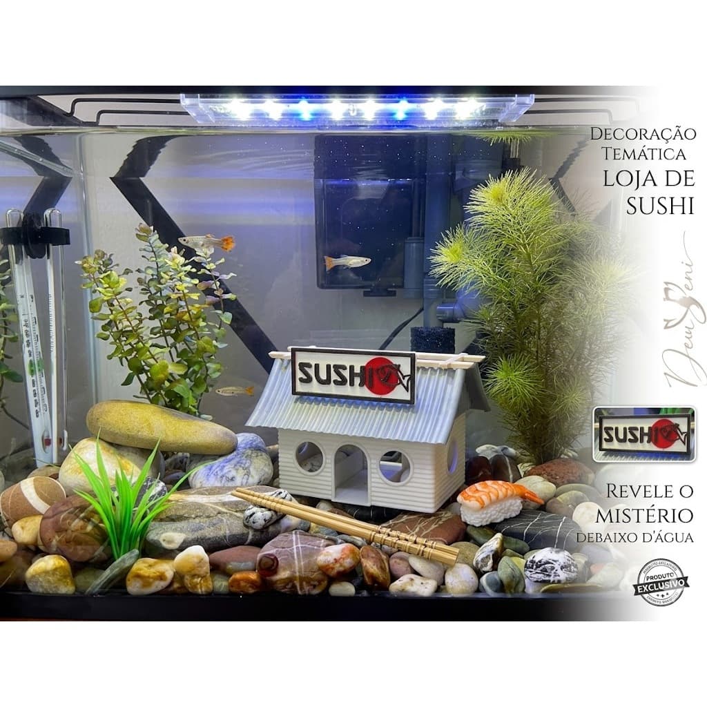 Decoração Temática para Aquário: Mini Loja de Sushi 3D