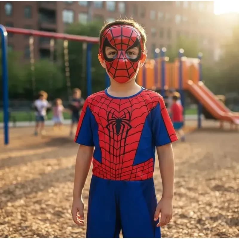 Fantasia Infantil Homem Aranha Curta Com Máscara De Plástico Presente Aniversário