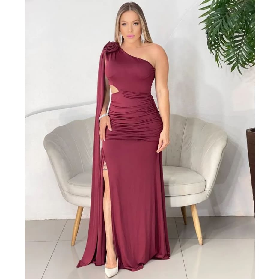 Vestido Longo Fluity Eclipse, Um Ombro Só, Capa Fluida Casamento/ Formatura/ Madrinha
