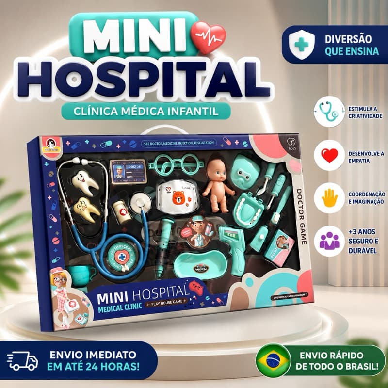Mini Hospital Infantil Kit Médico Completo  Brinquedo Educativo Menina Menino na