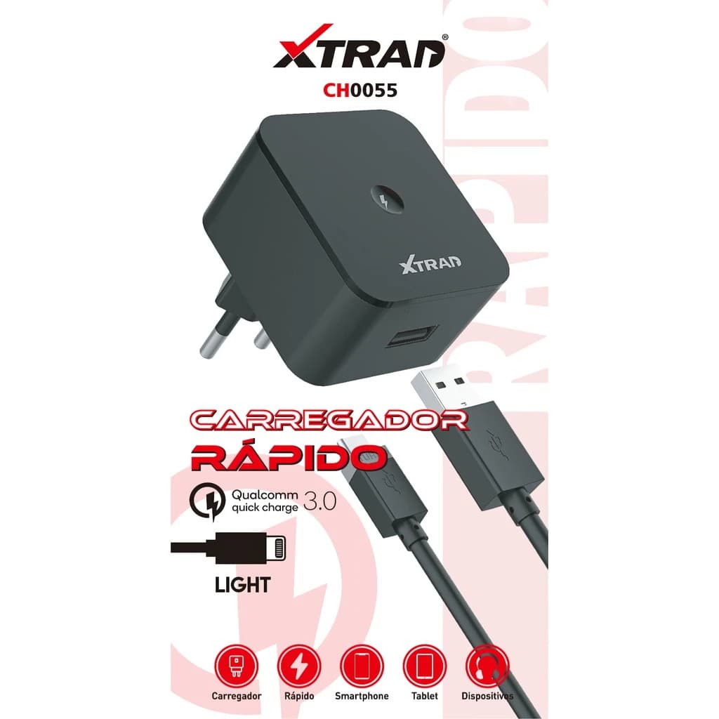 CARREGADOR DE CELULAR IPHONE ULTRA RAPIDO 3.0 AMP. ( PLUG LIGHT)