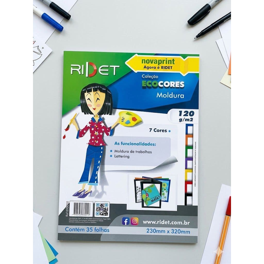 BLOCO ECOCORES MOLDURA COLORIDA RIDET /120G/ 35 FLS/ 7 CORES