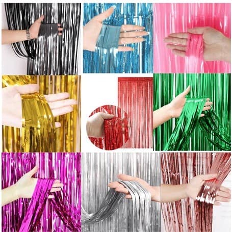 Cortina Metalizada Franja 1x2m Decoração Festa Painel Backdrop Dourada ou Prata