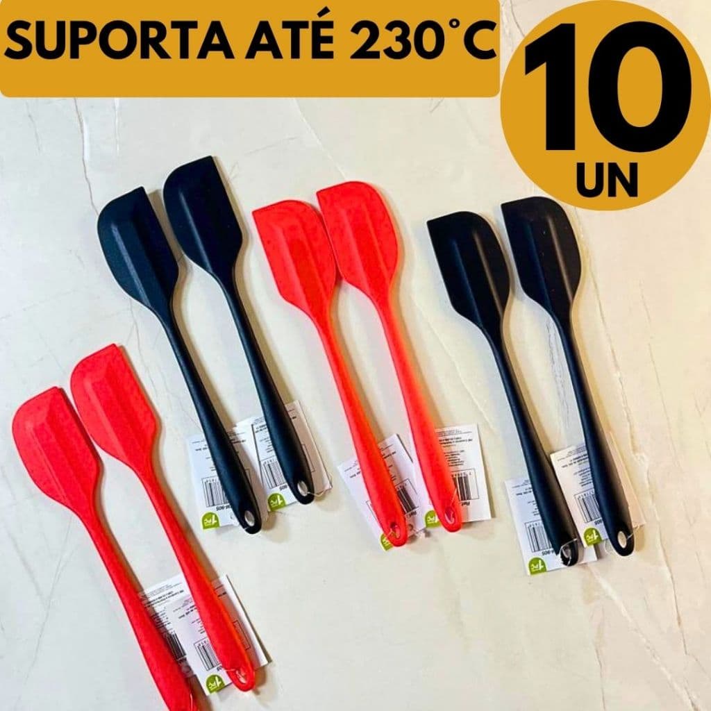 Kit 10 Espátulas de Silicone Não Derrete Resistente ao Calor Uso Doméstico Profissional Cozinha