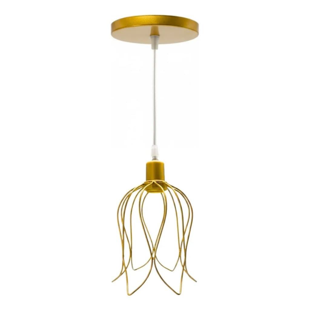 Pendente Tulipa Luminária Teto Aramado Cabo Cristal 1 Metro