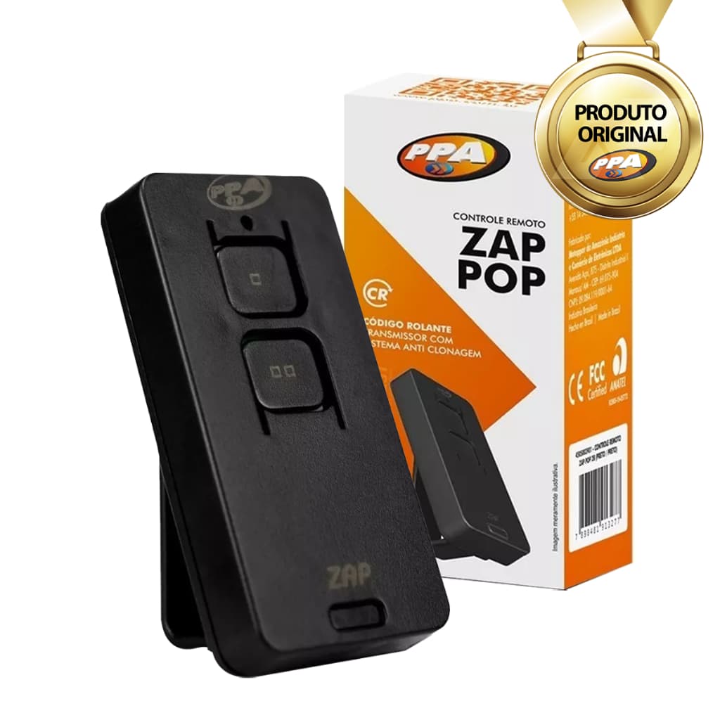 Controle Remoto Ppa Zap Pop Preto 2 Botões 433mhz