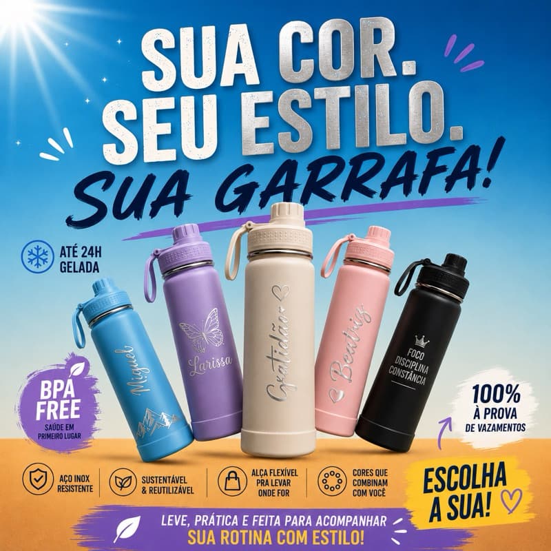 Kit 14 Garrafas Térmica 600ml Personalizada Com Base De Silicone Para Academia Escola E Trabalho