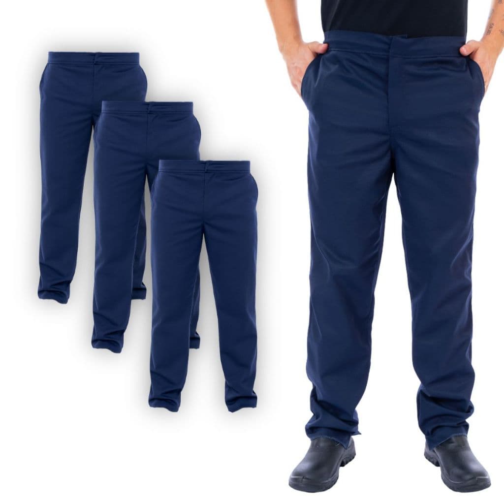 Kit 3 Calça Profissional Brim Azul Marinho Uniforme para Trabalho Alta Resistência Unissex