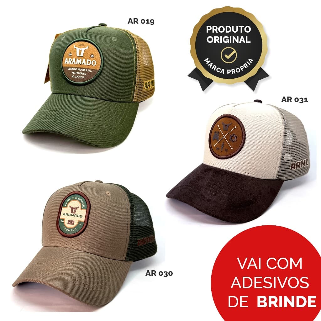 Boné Country Aramado Trucker Tela Unissex Aba Curva Bordado Premium | NOVIDADE ENVIO IMEDIATO
