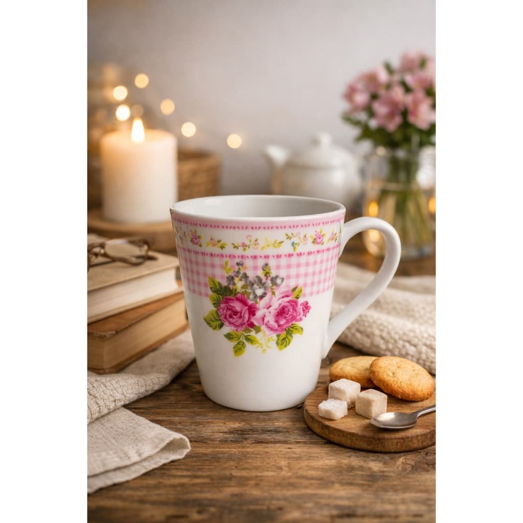 Caneca Xícara Porcelana Chá Café com Leite Floral