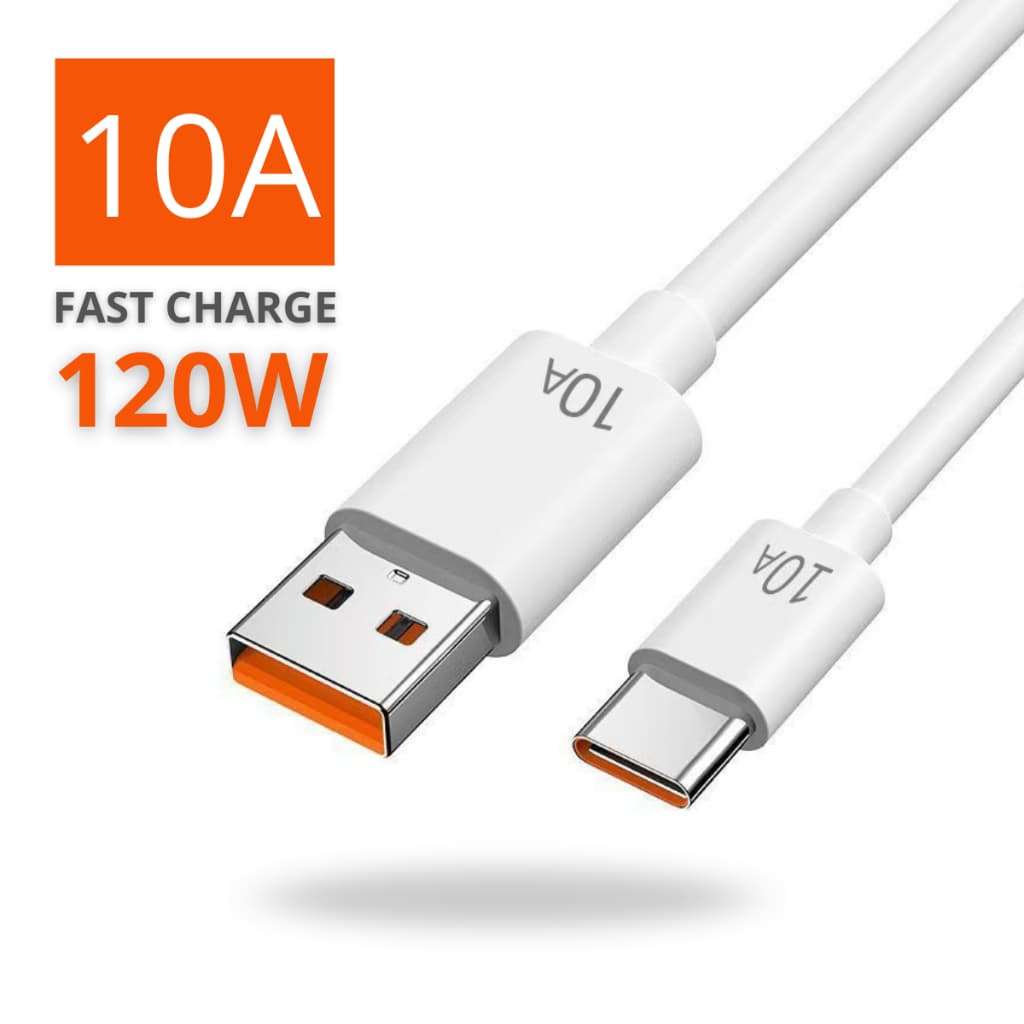 Cabo Carregador 10A Rápido Resistente Tipo C USB Carregamento Turbo 120w