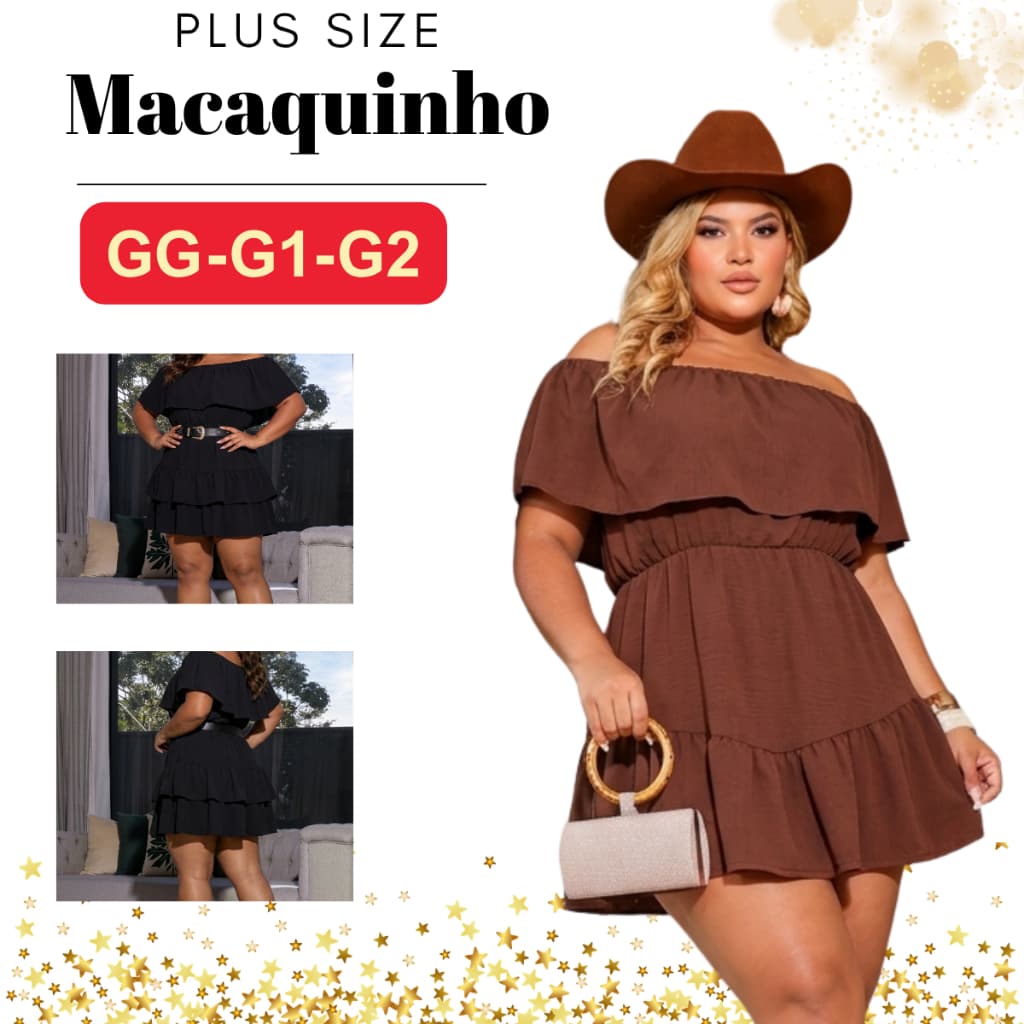 Macaquinho Plus Size Feminino Short Saia Rodeio Boho Grande Soltinho Elegante Verão Novidade Country festas Pecuaria