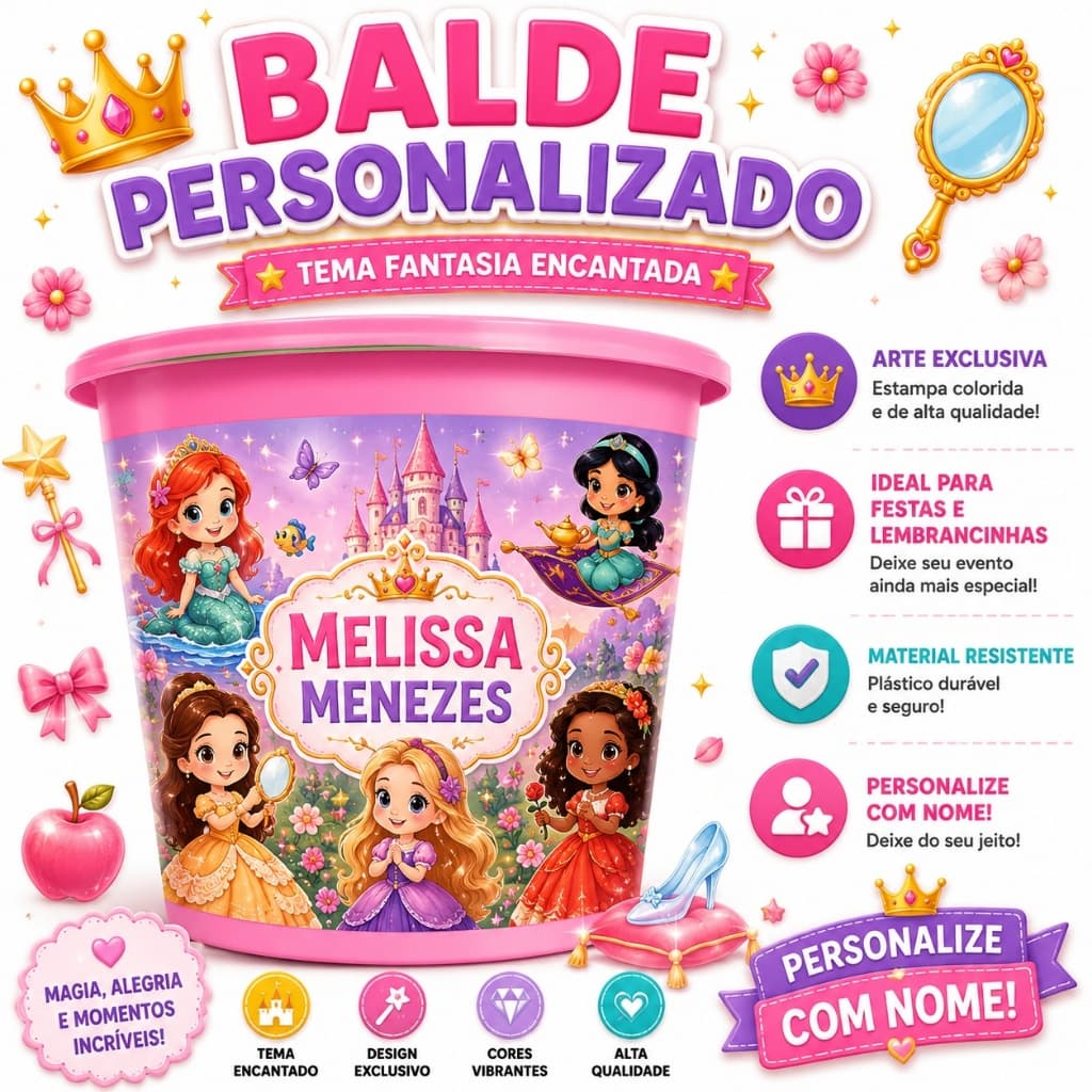 Kit 40 Rótulo Adesivo Personalizado para Balde|Copo Long Drik,  Infantil  Aniversário, Lembrancinha As Pricesas