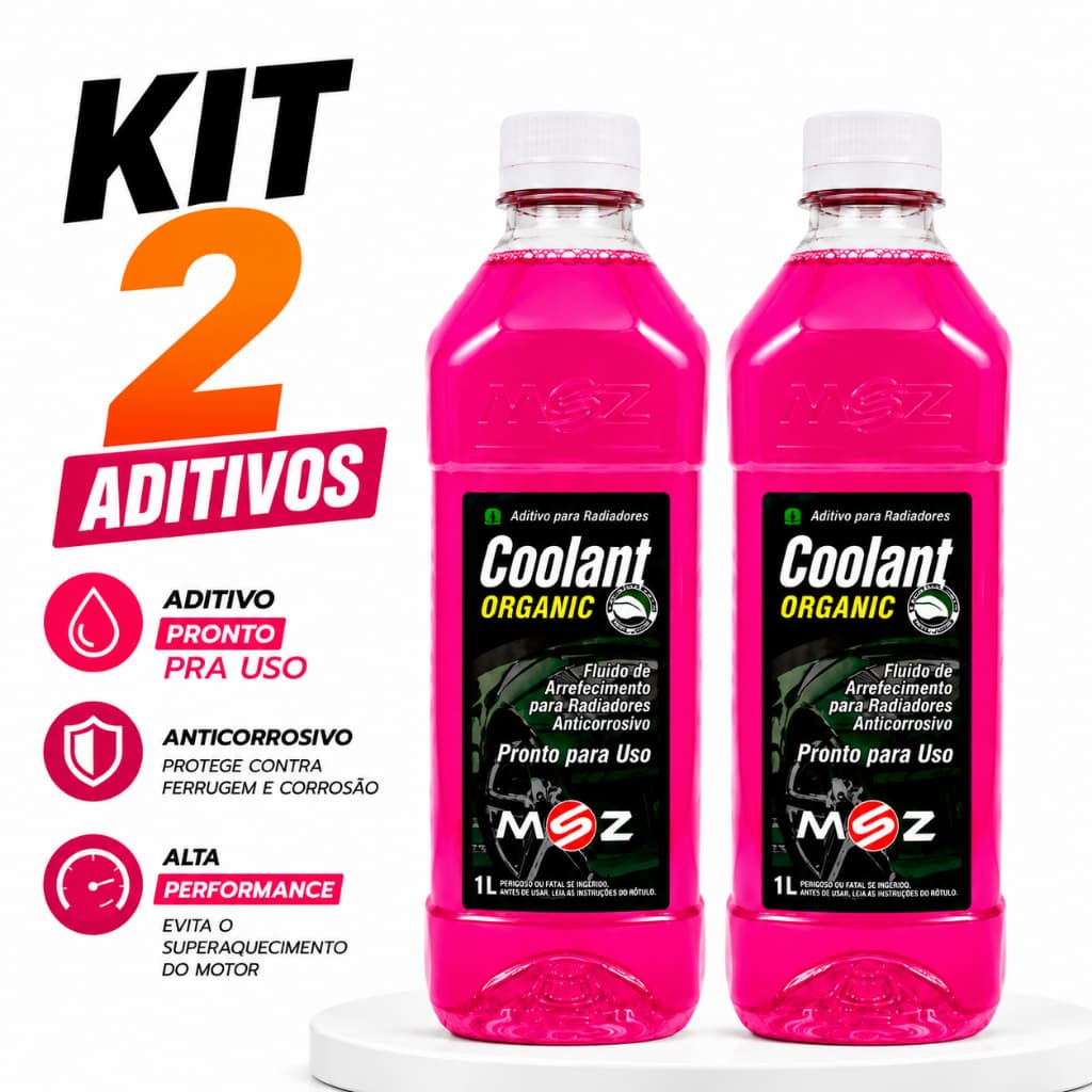 Kit 2 Aditivos MSZ Para Radiador Rosa Pronto Uso 1L Anticorrosivo Evita Superaquecimento