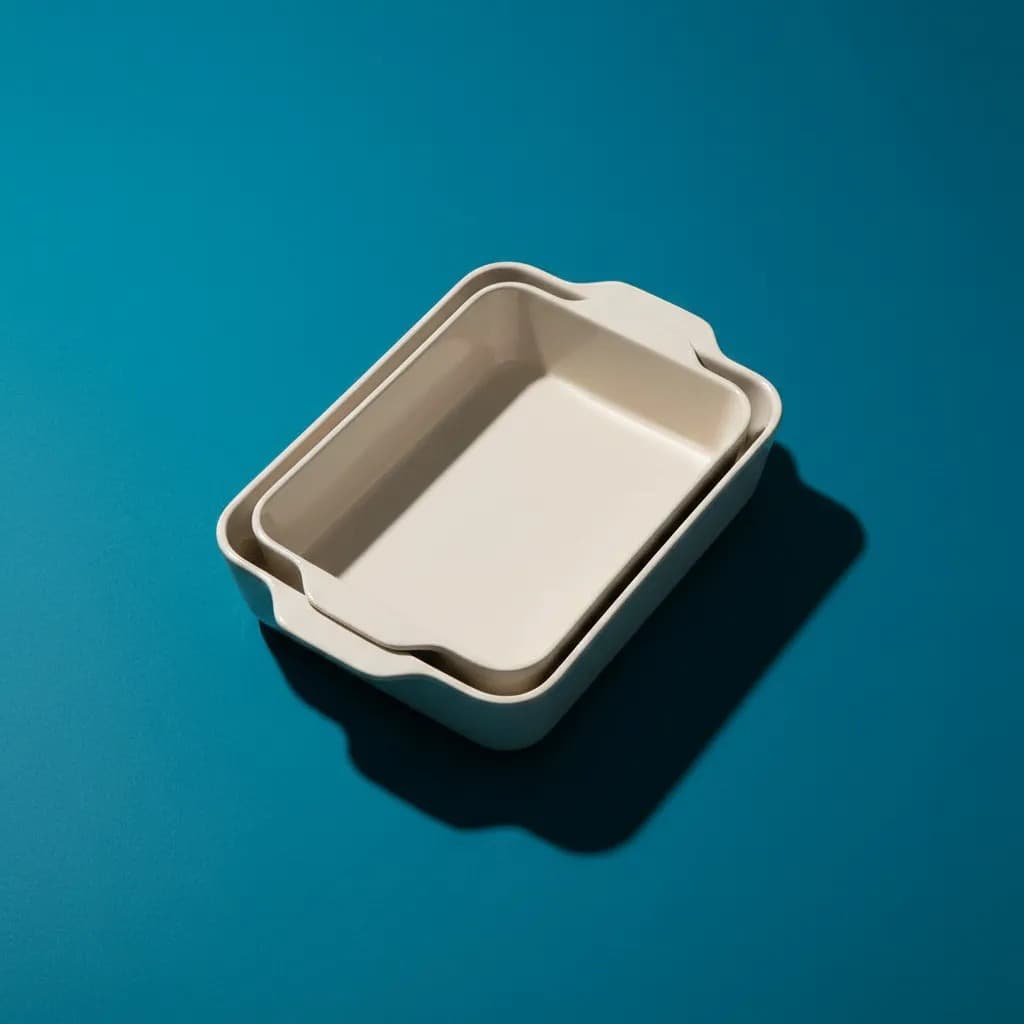 Assadeira Refratária Cerâmica Retangular Premium Bege Kit com 2