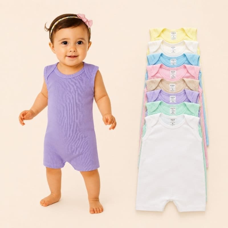 macacão bebe infantil curto malha canelada