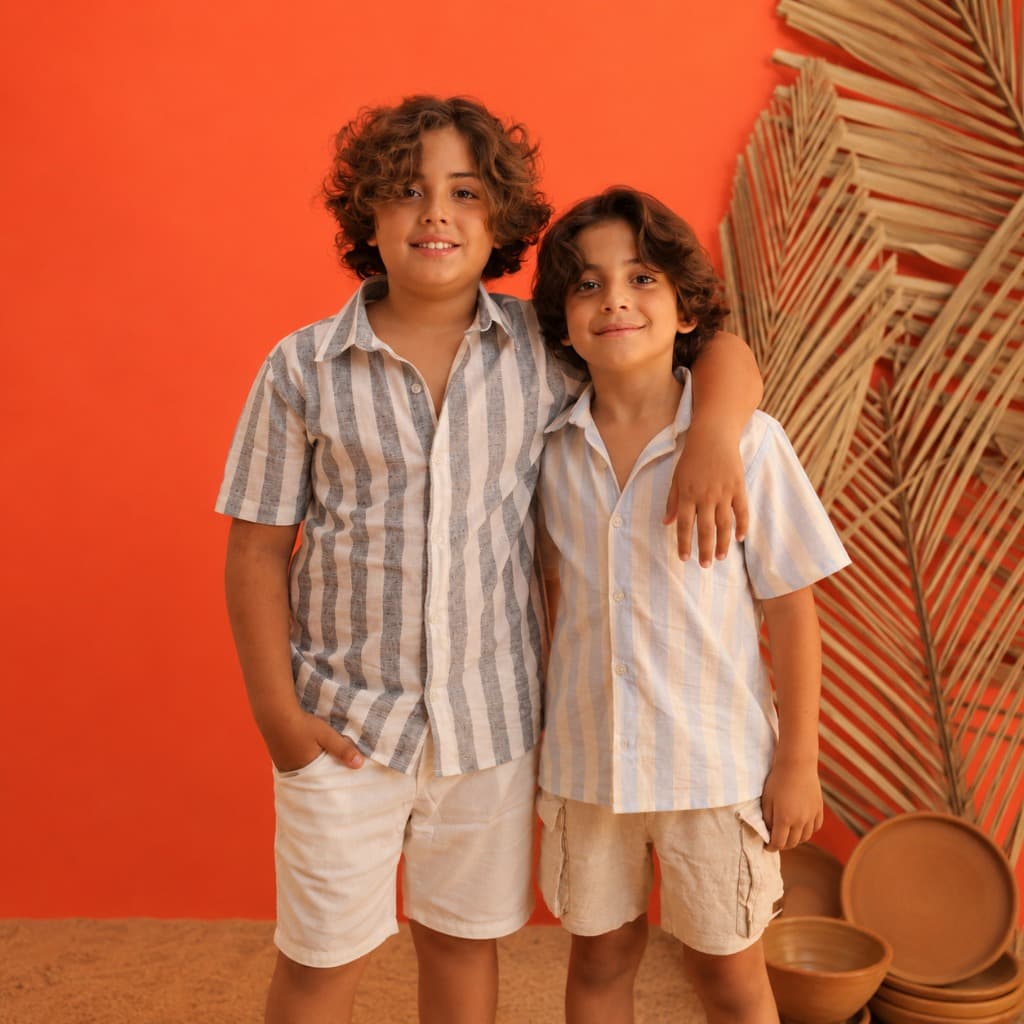 Camisa Infantil Manga Curta Juvenil Algodão Flame Listrada Premium Praia Inverno Verão Respirável Confortável