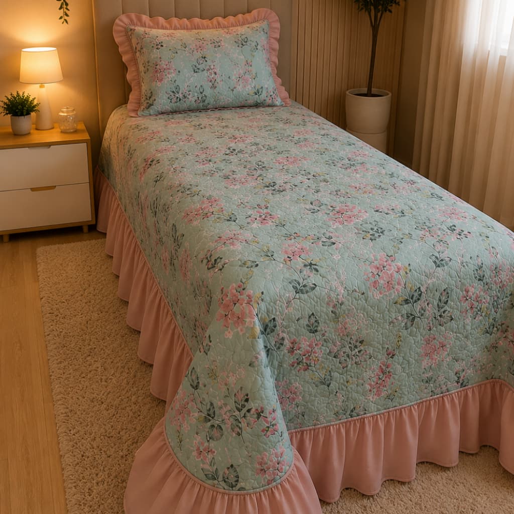 Cobre Leito Solteiro Bella Floral 2 Peças Luxo Micro Percal