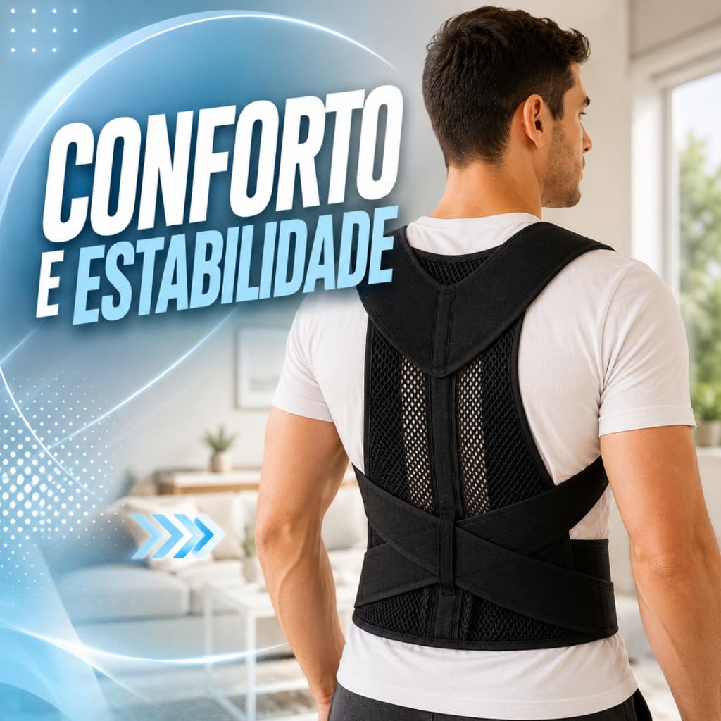 Colete Corretor de Postura Ajustável Cinta Postural Lombar Para Coluna Ombros Costas Preto Velcro