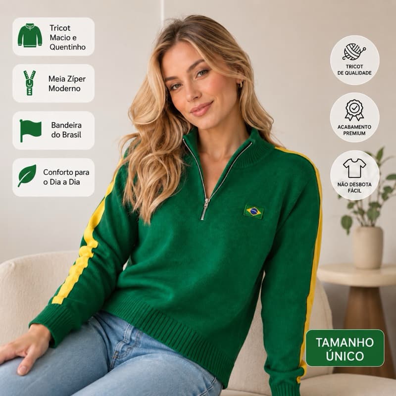 BLUSA SUÉTER FEMININO BRASIL EM TRICÔ – TENDÊNCIA 2026.
