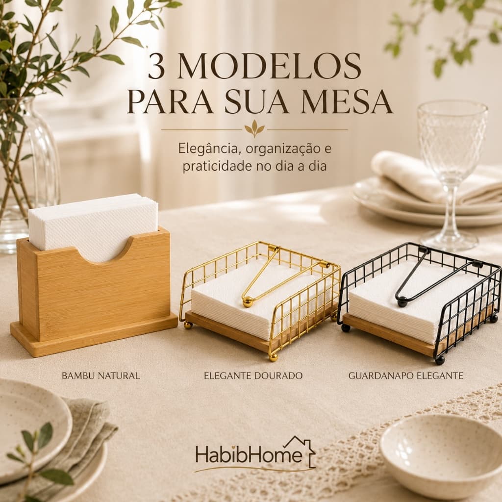 Porta Guardanapo Ferro e Bambu Organizador de Mesa Design Moderno Decoração Premium